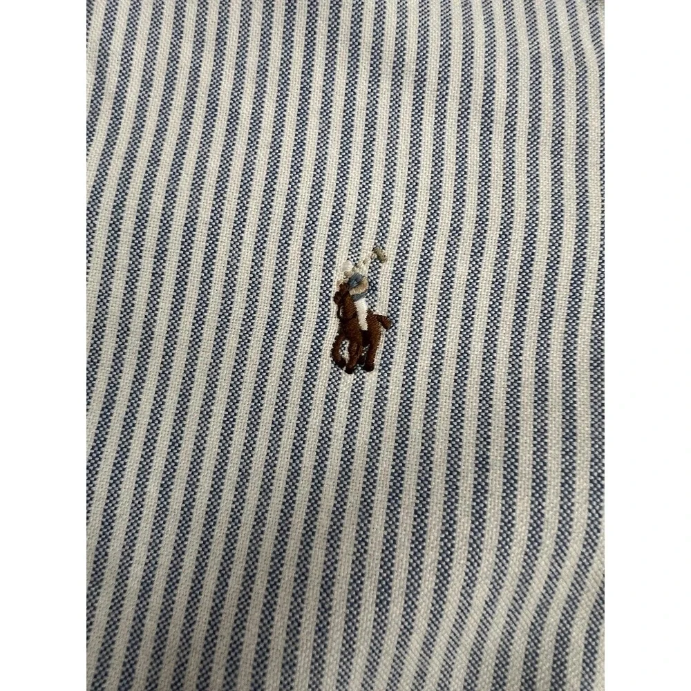 Ralph Lauren Blue White Striped Oxford Button Down Shirt Boys Sz 7 Pony Preppy